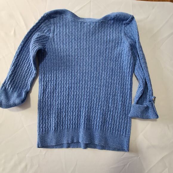 Womens Karen Scott Blue Cotton Knit Sweater Medium 3/4 Sleeve Classic - Picture 4 of 8